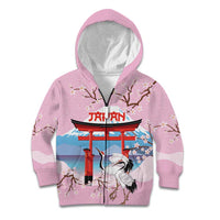 Japanese Torii Gate Cranes Personalised Kid Hoodie Fuji Mount Sakura Seigaiha Pattern LT14 Zip Hoodie Pink - Polynesian Pride