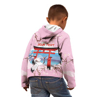 Japanese Torii Gate Cranes Personalised Kid Hoodie Fuji Mount Sakura Seigaiha Pattern LT14 - Polynesian Pride