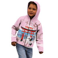 Japanese Torii Gate Cranes Personalised Kid Hoodie Fuji Mount Sakura Seigaiha Pattern LT14 - Polynesian Pride