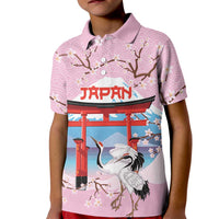 Japanese Torii Gate Cranes Personalised Kid Polo Shirt Fuji Mount Sakura Seigaiha Pattern LT14 Kid Pink - Polynesian Pride