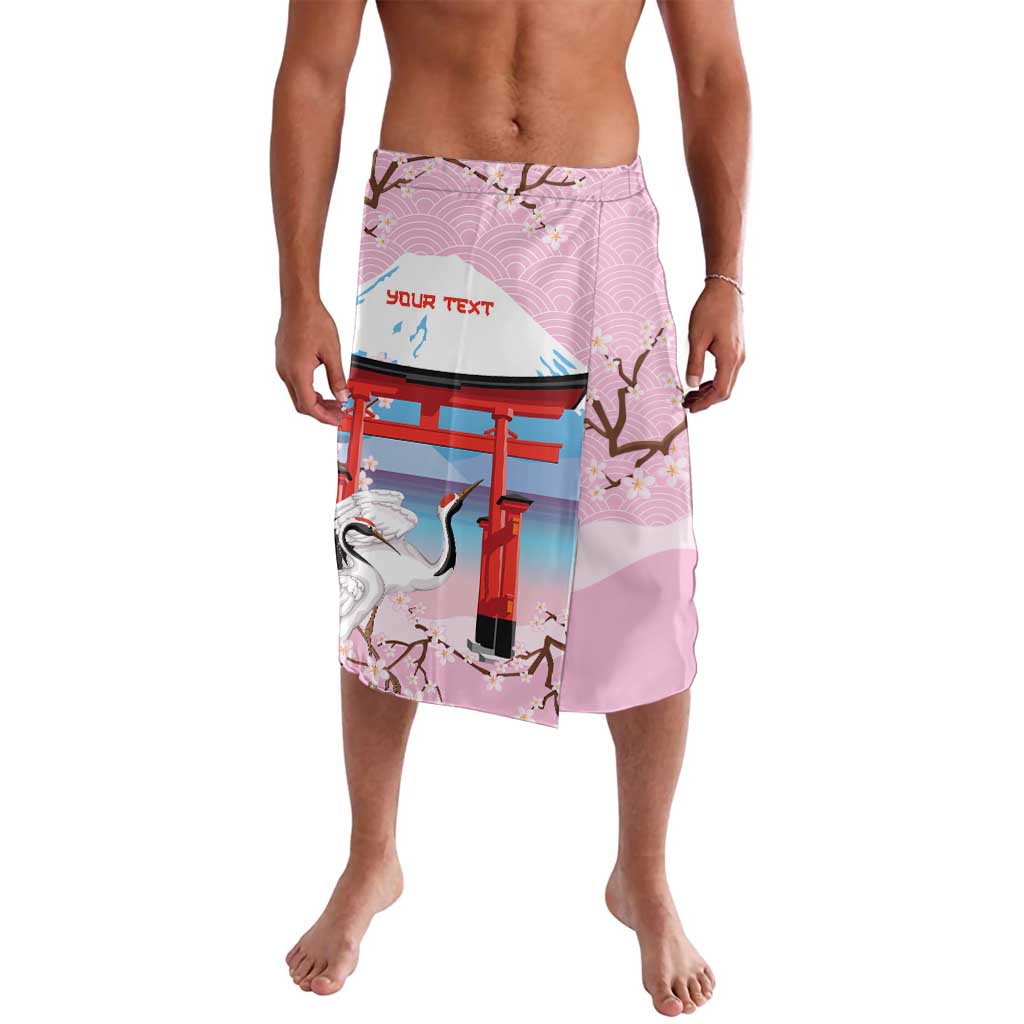 Japanese Torii Gate Cranes Personalised Lavalava Fuji Mount Sakura Seigaiha Pattern LT14 Pink - Polynesian Pride