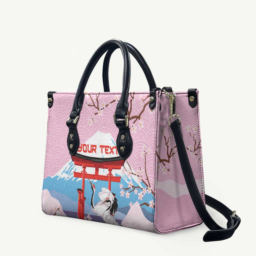 Japanese Torii Gate Cranes Personalised Leather Bag Fuji Mount Sakura Seigaiha Pattern LT14 Pink - Polynesian Pride