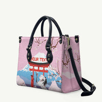 Japanese Torii Gate Cranes Personalised Leather Bag Fuji Mount Sakura Seigaiha Pattern LT14 Pink - Polynesian Pride