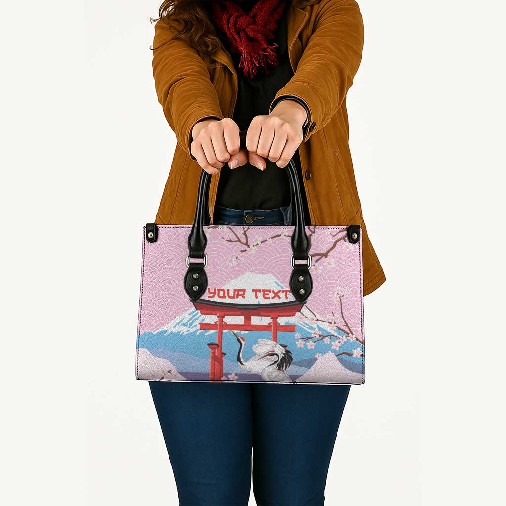 Japanese Torii Gate Cranes Personalised Leather Bag Fuji Mount Sakura Seigaiha Pattern LT14 - Polynesian Pride