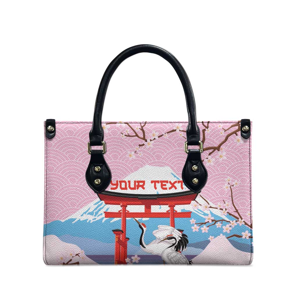 Japanese Torii Gate Cranes Personalised Leather Bag Fuji Mount Sakura Seigaiha Pattern LT14 - Polynesian Pride