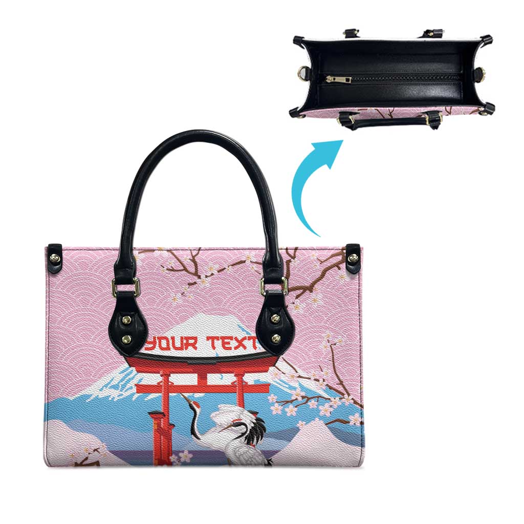 Japanese Torii Gate Cranes Personalised Leather Bag Fuji Mount Sakura Seigaiha Pattern LT14 - Polynesian Pride