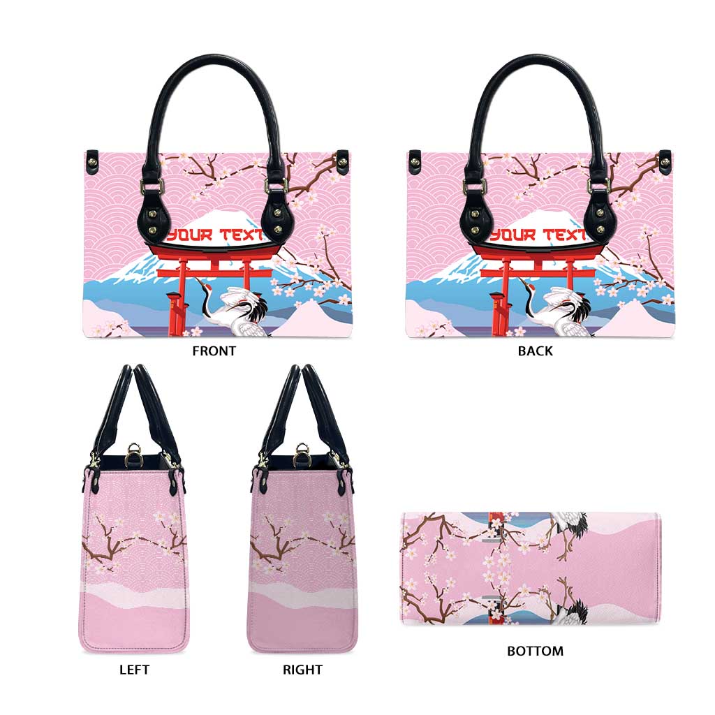 Japanese Torii Gate Cranes Personalised Leather Bag Fuji Mount Sakura Seigaiha Pattern LT14 - Polynesian Pride