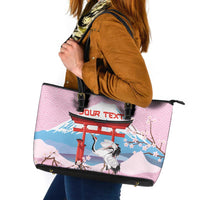 Japanese Torii Gate Cranes Personalised Leather Tote Bag Fuji Mount Sakura Seigaiha Pattern LT14 Pink - Polynesian Pride