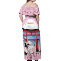 Japanese Torii Gate Cranes Personalised Off Shoulder Maxi Dress Fuji Mount Sakura Seigaiha Pattern