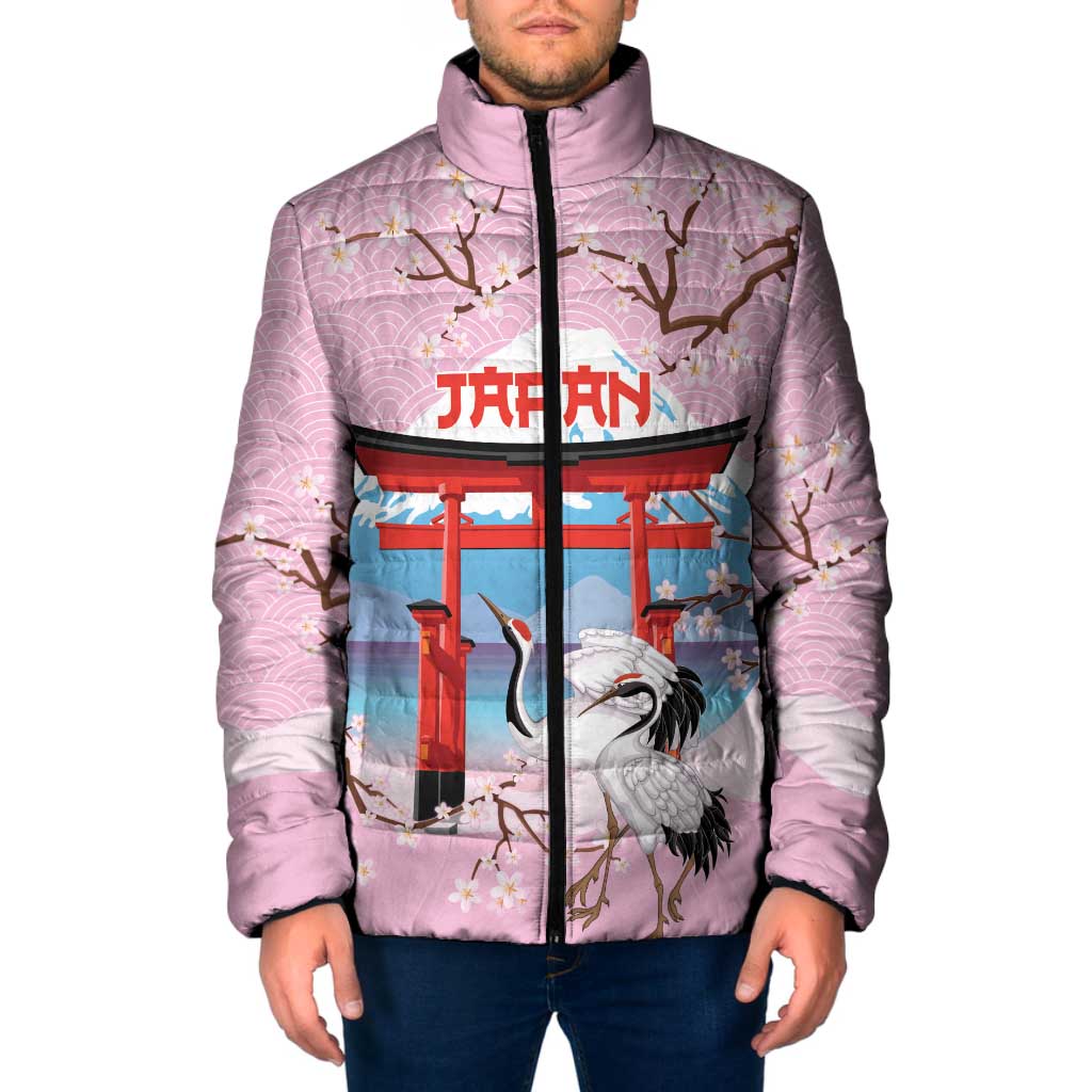 Japanese Torii Gate Cranes Personalised Padded Jacket Fuji Mount Sakura Seigaiha Pattern LT14 Men Pink - Polynesian Pride