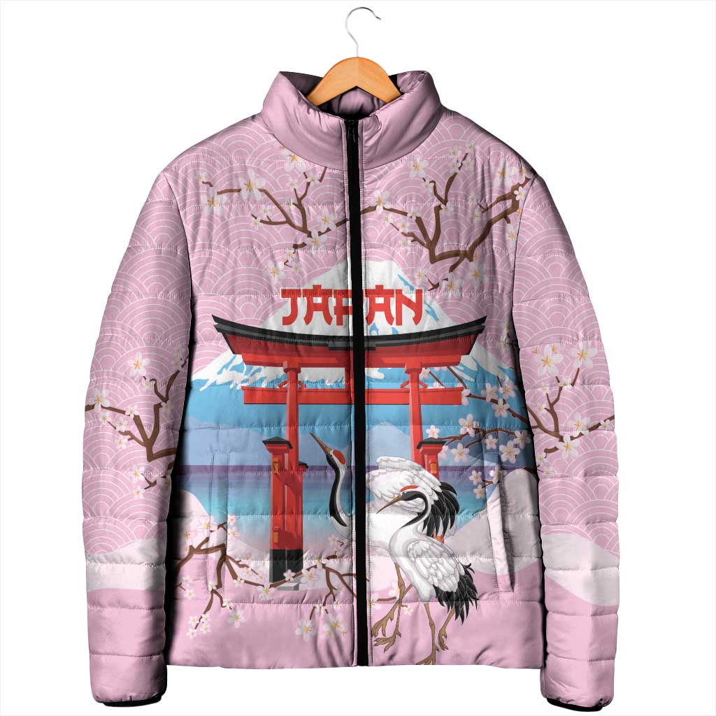 Japanese Torii Gate Cranes Personalised Padded Jacket Fuji Mount Sakura Seigaiha Pattern LT14 - Polynesian Pride