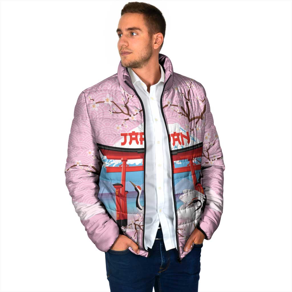 Japanese Torii Gate Cranes Personalised Padded Jacket Fuji Mount Sakura Seigaiha Pattern LT14 - Polynesian Pride