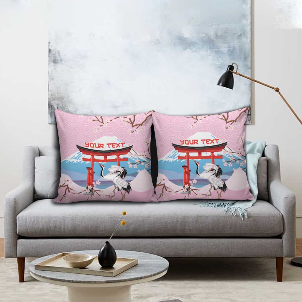 Japanese Torii Gate Cranes Personalised Pillow Cover Fuji Mount Sakura Seigaiha Pattern LT14 - Polynesian Pride