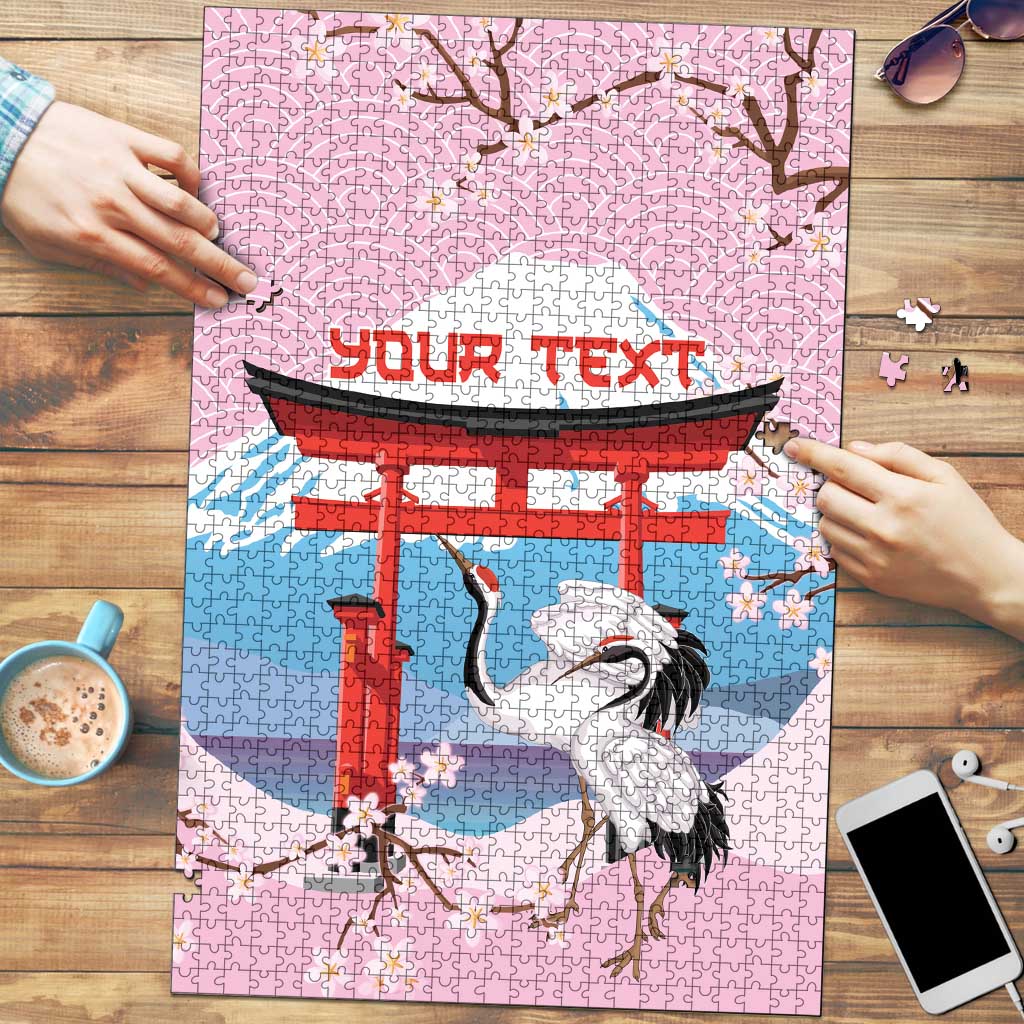 Japanese Torii Gate Cranes Personalised Puzzle Fuji Mount Sakura Seigaiha Pattern LT14 Pink - Polynesian Pride