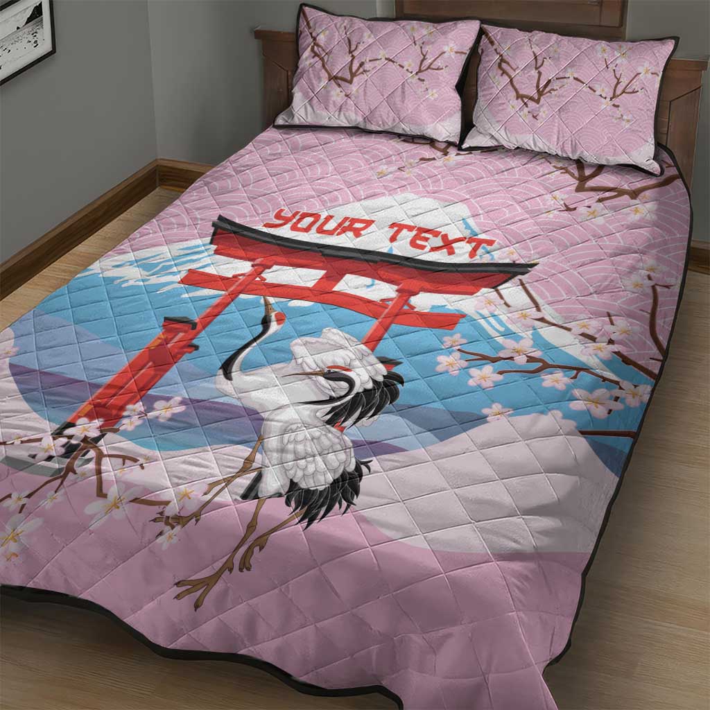 Japanese Torii Gate Cranes Personalised Quilt Bed Set Fuji Mount Sakura Seigaiha Pattern LT14 - Polynesian Pride
