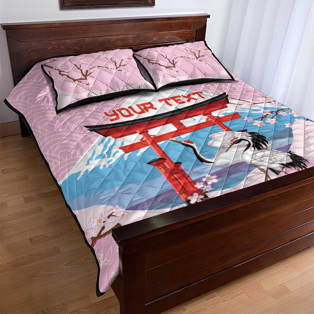 Japanese Torii Gate Cranes Personalised Quilt Bed Set Fuji Mount Sakura Seigaiha Pattern LT14 - Polynesian Pride