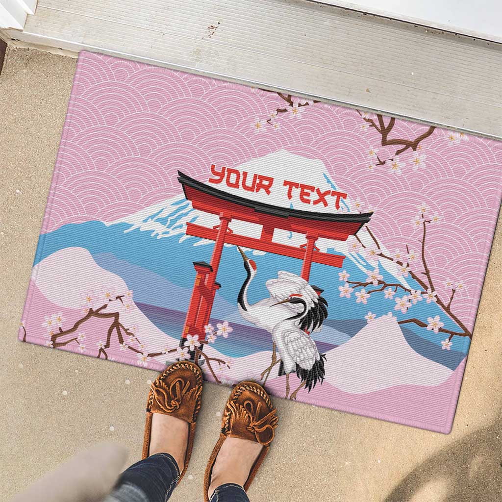 Japanese Torii Gate Cranes Personalised Rubber Doormat Fuji Mount Sakura Seigaiha Pattern LT14 - Polynesian Pride