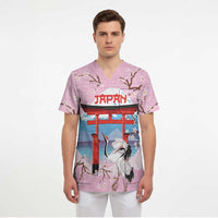 Japanese Torii Gate Cranes Personalised Scrub Top Fuji Mount Sakura Seigaiha Pattern LT14 - Polynesian Pride