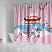 Japanese Torii Gate Cranes Personalised Shower Curtain Fuji Mount Sakura Seigaiha Pattern LT14 - Polynesian Pride