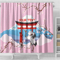 Japanese Torii Gate Cranes Personalised Shower Curtain Fuji Mount Sakura Seigaiha Pattern LT14 - Polynesian Pride