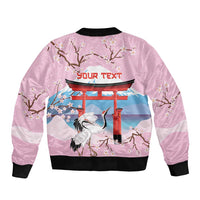 Japanese Torii Gate Cranes Personalised Sleeve Zip Bomber Jacket Fuji Mount Sakura Seigaiha Pattern LT14 - Polynesian Pride