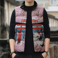 Japanese Torii Gate Cranes Personalised Sleeveless Puffer Jacket Fuji Mount Sakura Seigaiha Pattern LT14 - Polynesian Pride