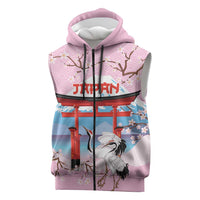 Japanese Torii Gate Cranes Personalised Sleeveless Zip Hoodie Fuji Mount Sakura Seigaiha Pattern LT14 Pink - Polynesian Pride