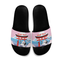 Japanese Torii Gate Cranes Personalised Slide Sandals Fuji Mount Sakura Seigaiha Pattern LT14 Pink - Polynesian Pride