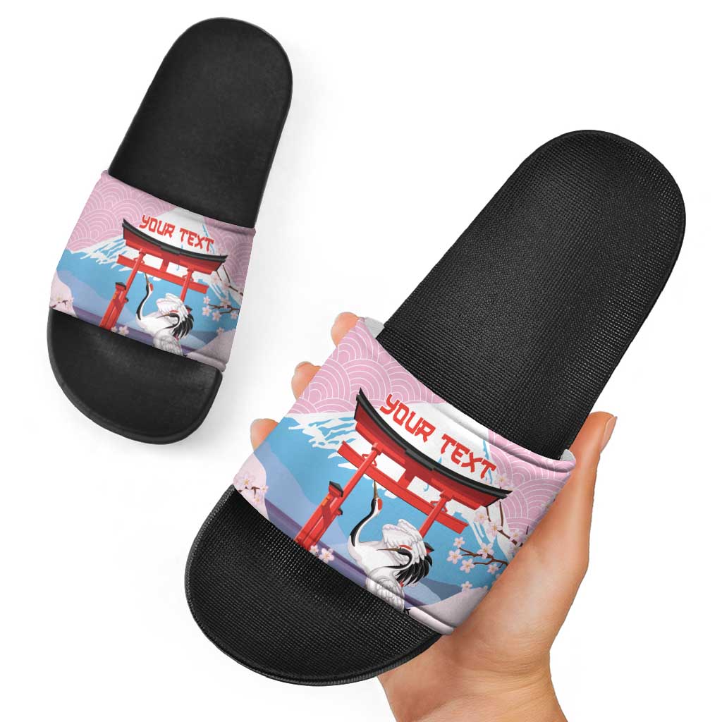 Japanese Torii Gate Cranes Personalised Slide Sandals Fuji Mount Sakura Seigaiha Pattern LT14 - Polynesian Pride