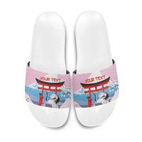 Japanese Torii Gate Cranes Personalised Slide Sandals Fuji Mount Sakura Seigaiha Pattern LT14 Pink - Polynesian Pride