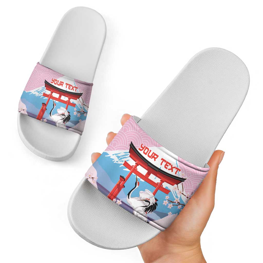 Japanese Torii Gate Cranes Personalised Slide Sandals Fuji Mount Sakura Seigaiha Pattern LT14 - Polynesian Pride