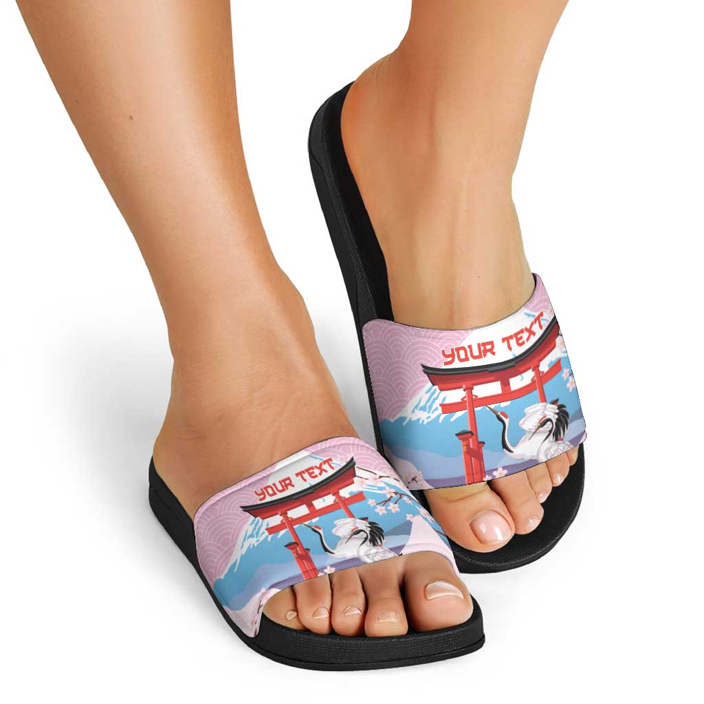 Japanese Torii Gate Cranes Personalised Slide Sandals Fuji Mount Sakura Seigaiha Pattern LT14 - Polynesian Pride
