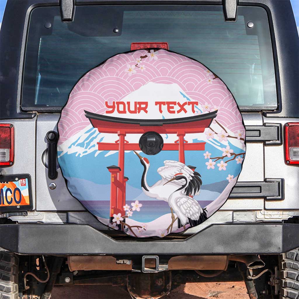 Japanese Torii Gate Cranes Personalised Spare Tire Cover Fuji Mount Sakura Seigaiha Pattern LT14 Pink - Polynesian Pride
