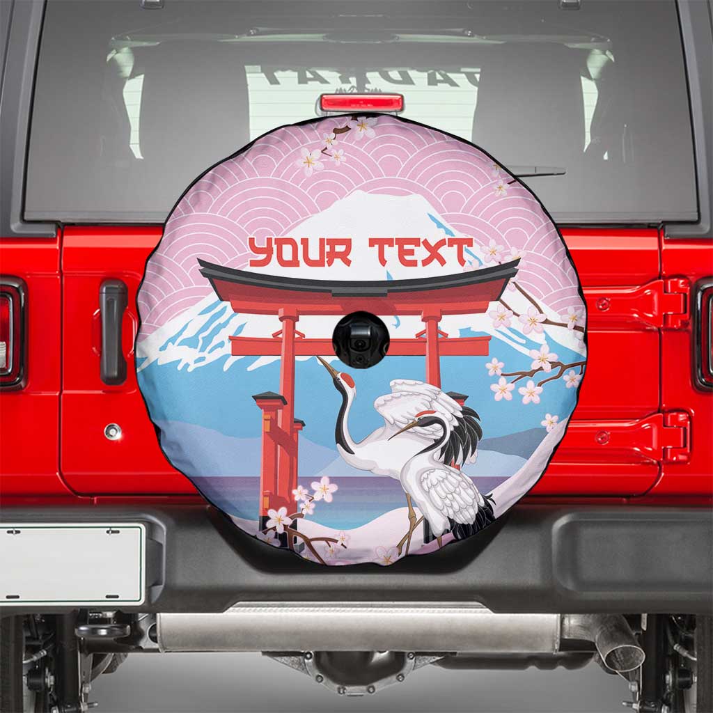 Japanese Torii Gate Cranes Personalised Spare Tire Cover Fuji Mount Sakura Seigaiha Pattern LT14 - Polynesian Pride