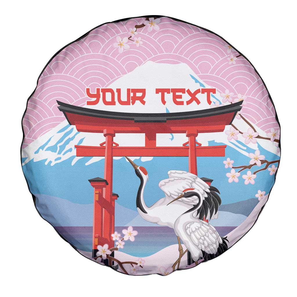 Japanese Torii Gate Cranes Personalised Spare Tire Cover Fuji Mount Sakura Seigaiha Pattern LT14 - Polynesian Pride