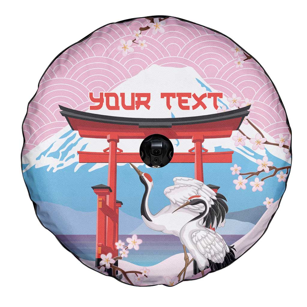 Japanese Torii Gate Cranes Personalised Spare Tire Cover Fuji Mount Sakura Seigaiha Pattern LT14 - Polynesian Pride