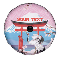 Japanese Torii Gate Cranes Personalised Spare Tire Cover Fuji Mount Sakura Seigaiha Pattern LT14 - Polynesian Pride