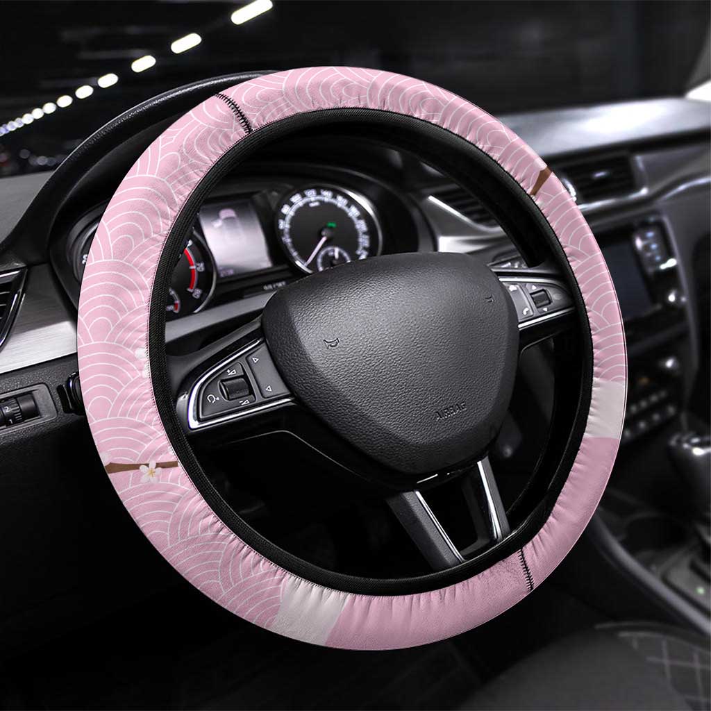 Japanese Torii Gate Cranes Steering Wheel Cover Fuji Mount Sakura Seigaiha Pattern