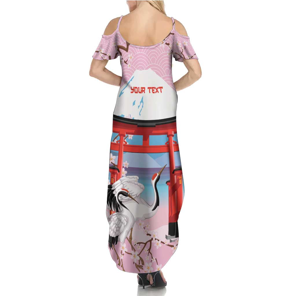 Japanese Torii Gate Cranes Personalised Summer Maxi Dress Fuji Mount Sakura Seigaiha Pattern LT14 - Polynesian Pride