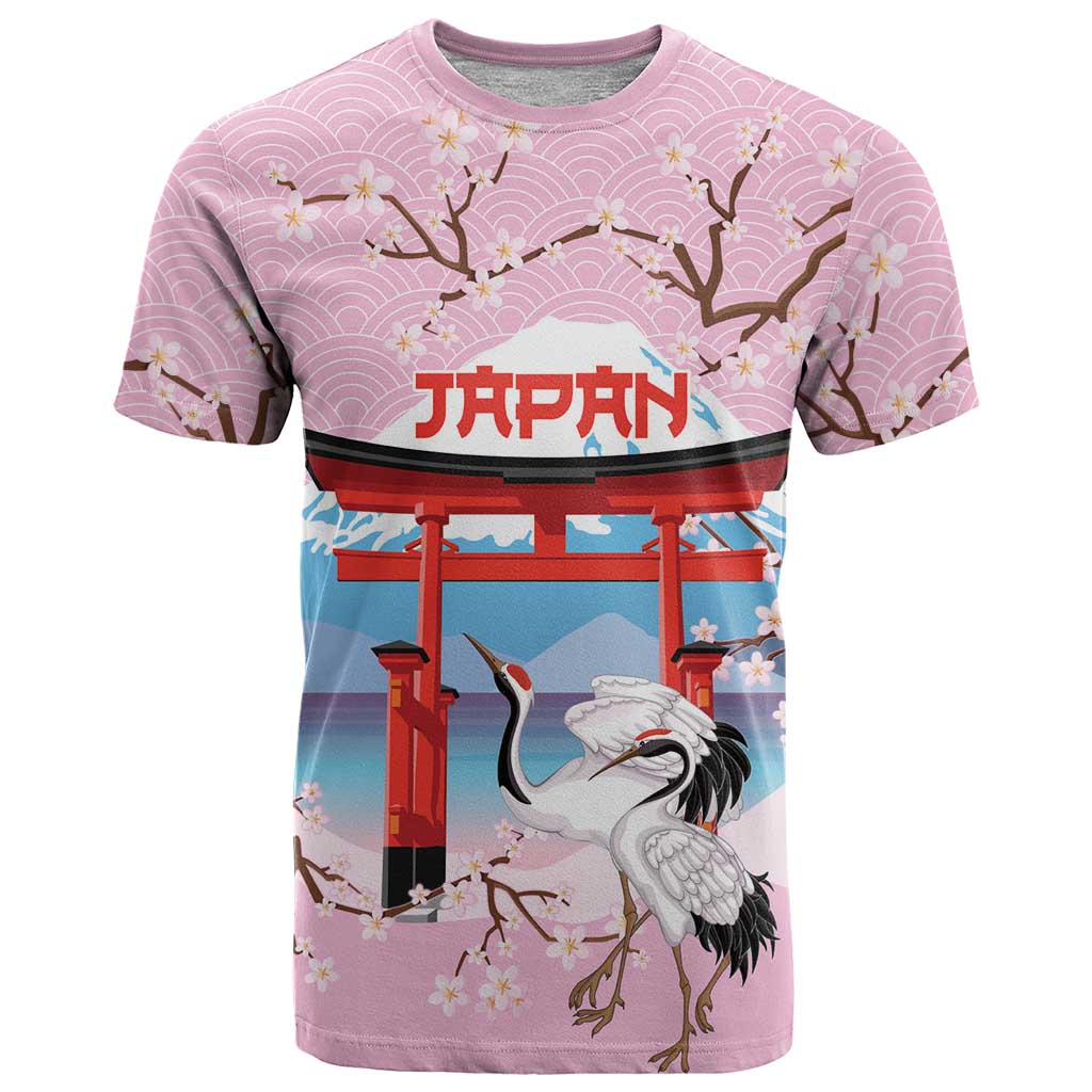 Japanese Torii Gate Cranes Personalised T Shirt Fuji Mount Sakura Seigaiha Pattern LT14 Pink - Polynesian Pride