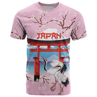Japanese Torii Gate Cranes Personalised T Shirt Fuji Mount Sakura Seigaiha Pattern LT14 Pink - Polynesian Pride