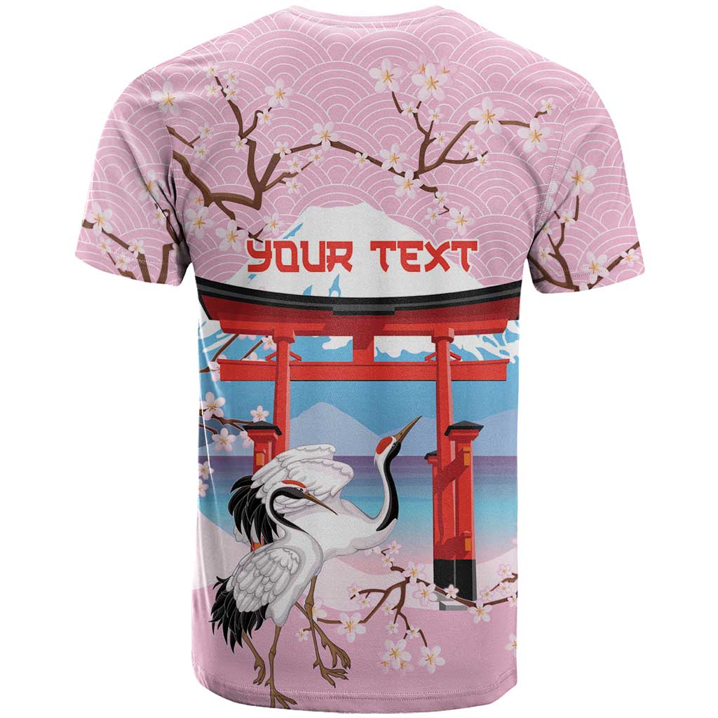 Japanese Torii Gate Cranes Personalised T Shirt Fuji Mount Sakura Seigaiha Pattern LT14 - Polynesian Pride