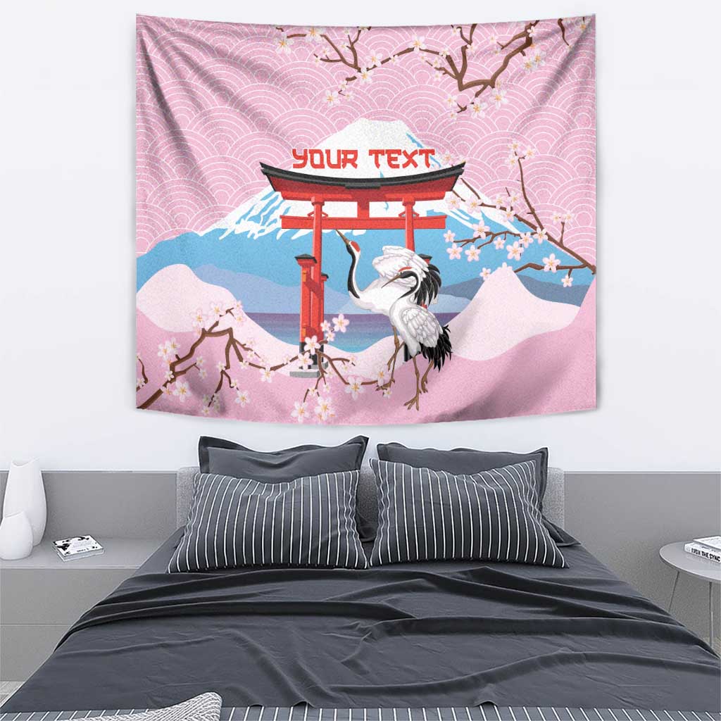 Japanese Torii Gate Cranes Personalised Tapestry Fuji Mount Sakura Seigaiha Pattern LT14 - Polynesian Pride