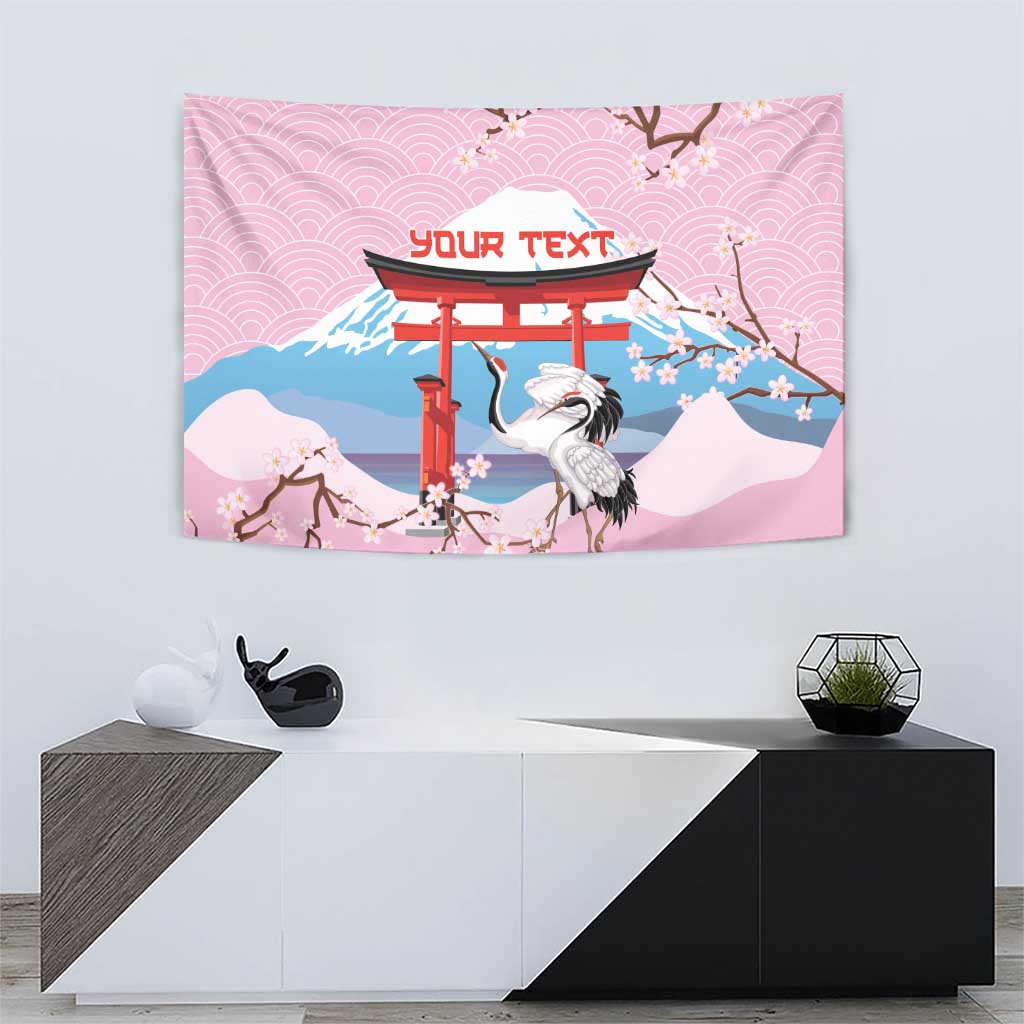 Japanese Torii Gate Cranes Personalised Tapestry Fuji Mount Sakura Seigaiha Pattern LT14 - Polynesian Pride