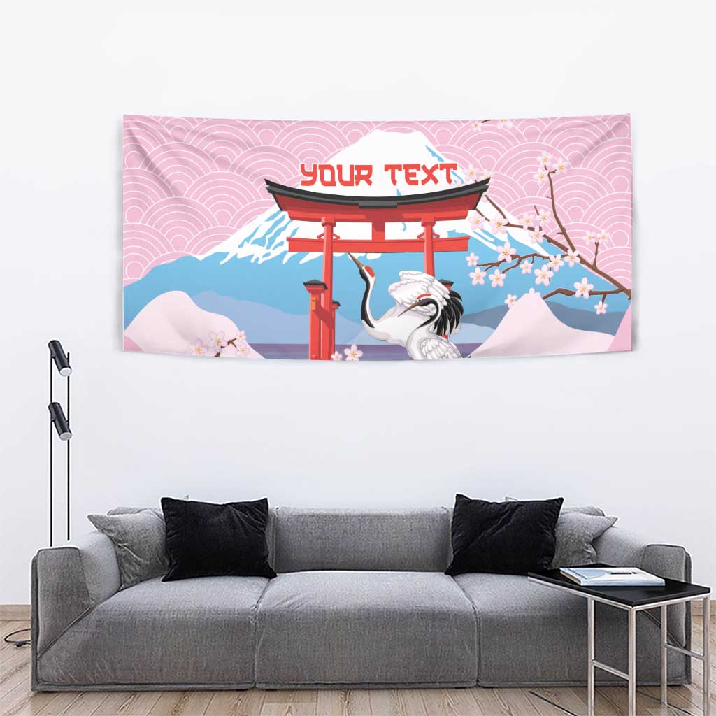 Japanese Torii Gate Cranes Personalised Tapestry Fuji Mount Sakura Seigaiha Pattern LT14 - Polynesian Pride
