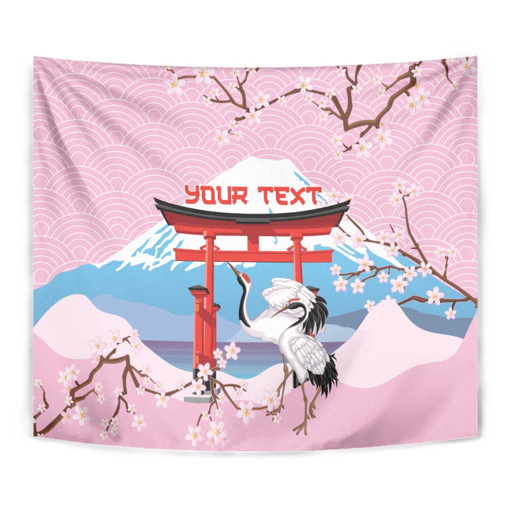 Japanese Torii Gate Cranes Personalised Tapestry Fuji Mount Sakura Seigaiha Pattern LT14 - Polynesian Pride