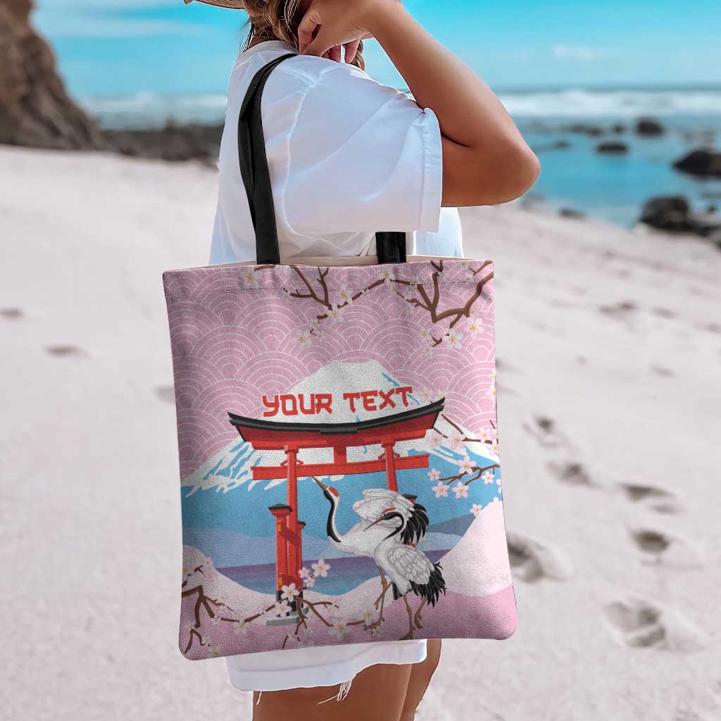 Japanese Torii Gate Cranes Personalised Tote Bag Fuji Mount Sakura Seigaiha Pattern LT14 - Polynesian Pride