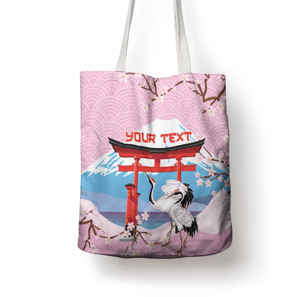 Japanese Torii Gate Cranes Personalised Tote Bag Fuji Mount Sakura Seigaiha Pattern LT14 - Polynesian Pride