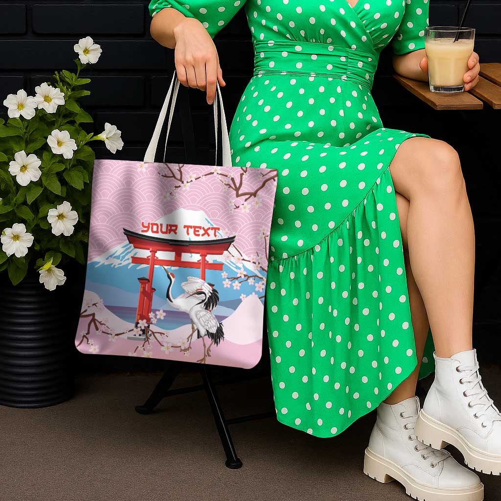 Japanese Torii Gate Cranes Personalised Tote Bag Fuji Mount Sakura Seigaiha Pattern LT14 - Polynesian Pride