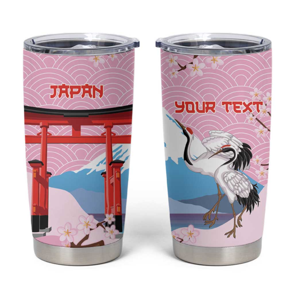 Japanese Torii Gate Cranes Personalised Tumbler Cup Fuji Mount Sakura Seigaiha Pattern LT14 Pink - Polynesian Pride